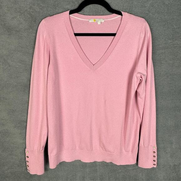 Boden Sweater Womens Large Pink V Neck Preppy Career Minimalist Stretch Comfort - Picture 1 of 12